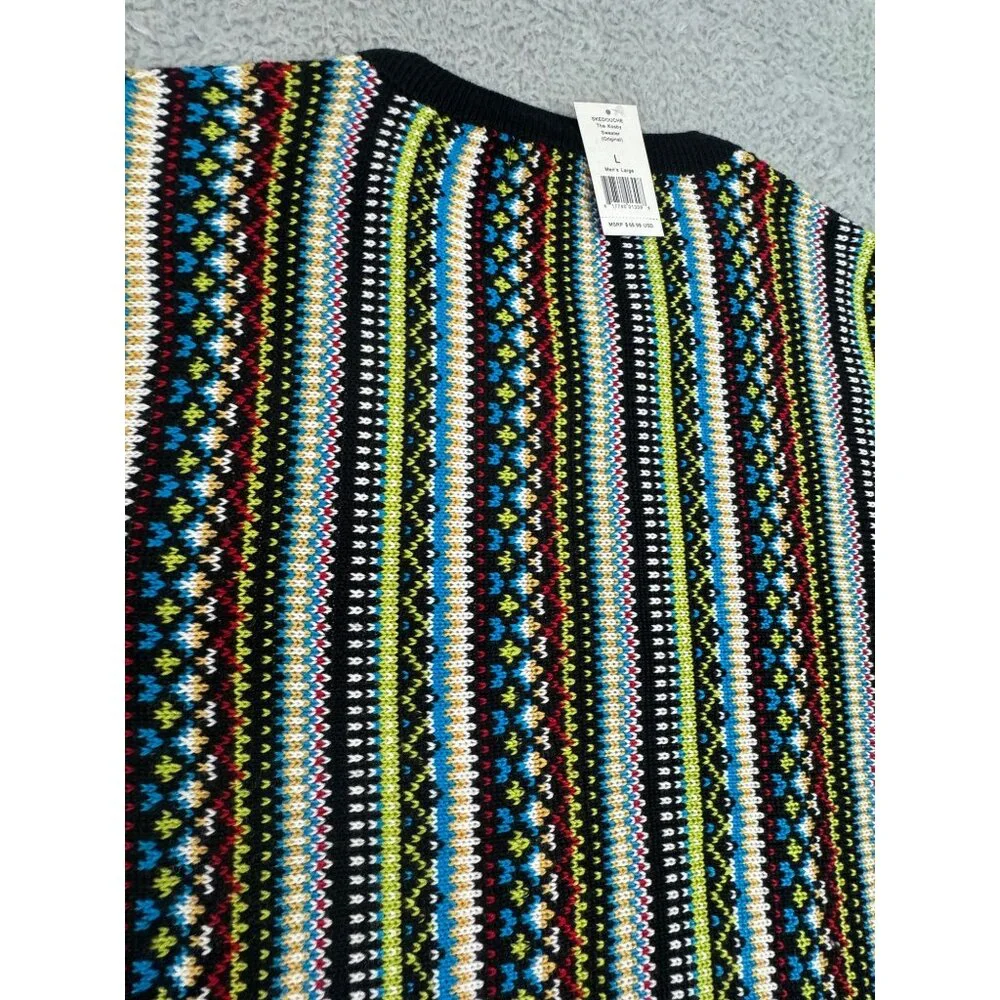 Skedouche The Kosby Mens L Colorful Preppy 90s V-Neck Striped Sweater Wool Blend - Picture 9 of 11
